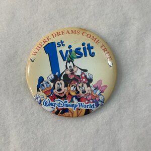 Walt Disney World 1st Visit Button Pin Mickey Minnie Goofy Donald Daisy VTG